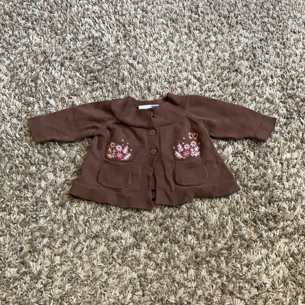 Vitamins baby girl brown cardigan. Size 3 months.